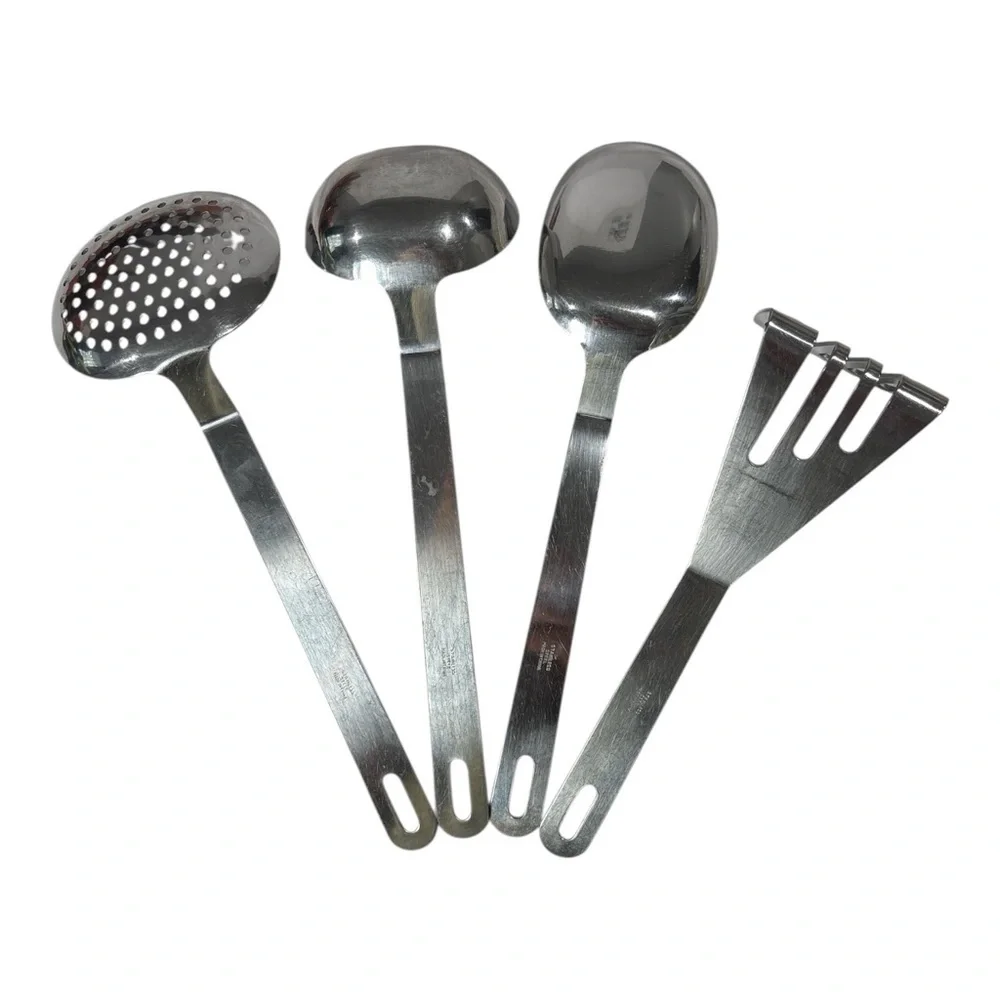 Kitchen Cooking Utensil 4 Pc Set Ladel Skimmer Spoon Masher Stainless Steel - Picture 2 of 5